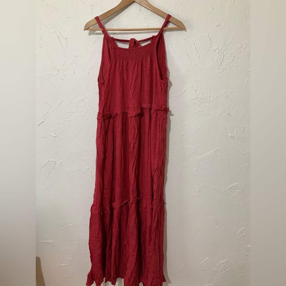 Burgundy Halter Tiered Maxi Dress Ruffle Boho Formal Wedding Guest Sz Small - Picture 4 of 8